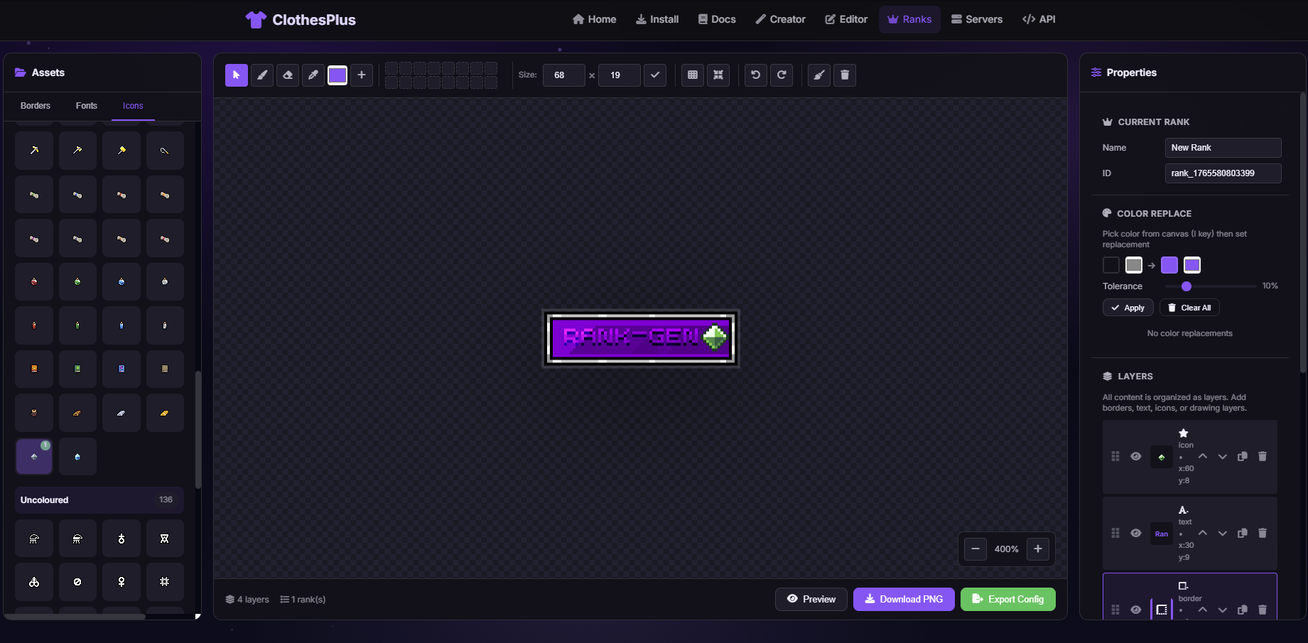 Rank Creator editor preview